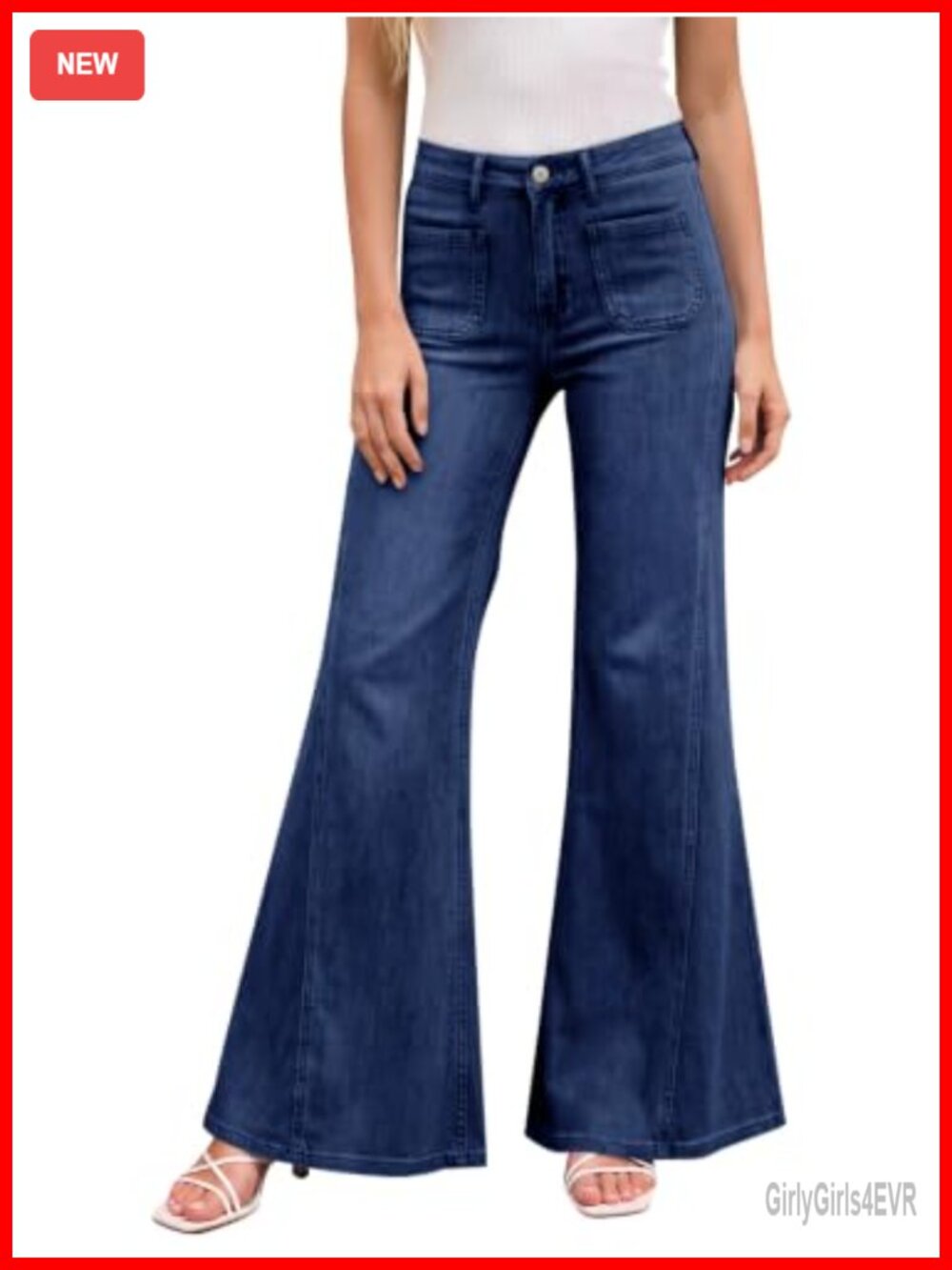 High Waisted Flare Jeans Bell Bottom Denim Pants Cotton Blend Stretch